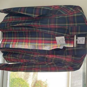 NWT Rochelle Behrens navy plaid button down